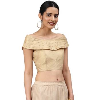Cream embroidered silk blend readymade blouses 1