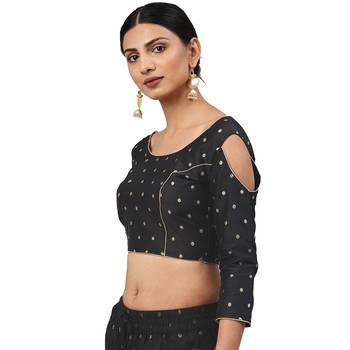 Black embroidered silk blend readymade blouses 1