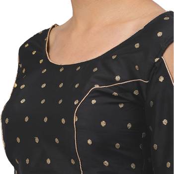 Black embroidered silk blend readymade blouses 3