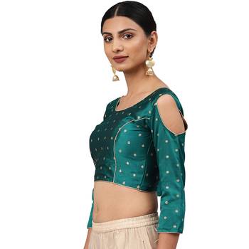 Green embroidered silk blend readymade blouses 1