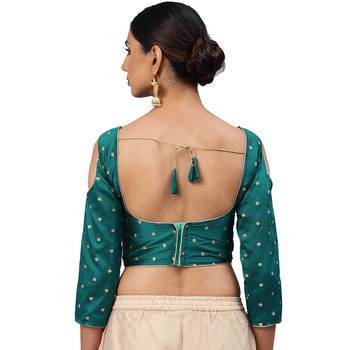 Green embroidered silk blend readymade blouses 2
