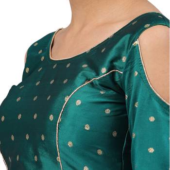 Green embroidered silk blend readymade blouses 3