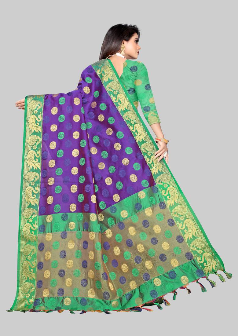 Vatudi Fashion Woven Banarasi Jacquard Purple color Lichi Cotton Silk Saree