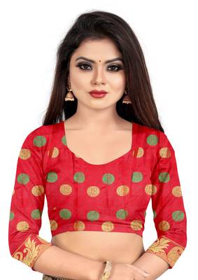 Turquoise woven banarasi saree with blouse 4