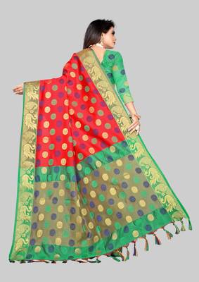 Vatudi Fashion Woven Banarasi Jacquard Red color Lichi Cotton Silk Saree 5