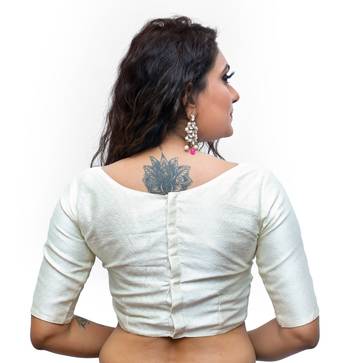 Cream Color Banarasi  Silk Womens Readymade BLouse 3