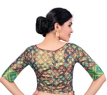 Navyblue Color Bandhani Print Silk Womens Readymade Saree Blouse 2