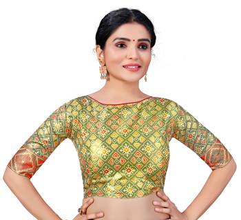 Light Green Color Bandhani Print Silk Womens Readymade Saree Blouse 1