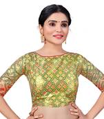 Light Green Color Bandhani Print Silk Womens Readymade Saree Blouse