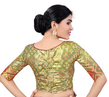 Light Green Color Bandhani Print Silk Womens Readymade Saree Blouse 2