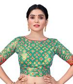Green Color Bandhani Print Silk Womens Readymade Saree Blouse