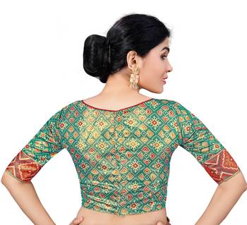 Green Color Bandhani Print Silk Womens Readymade Saree Blouse 2