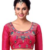 Womens Pink Embroidered Work Cotton Silk Readymade Saree Blouse