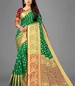 Green woven banarasi saree with blouse