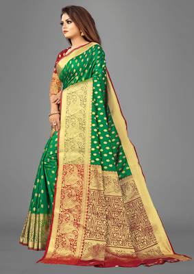 Green woven banarasi saree with blouse 2