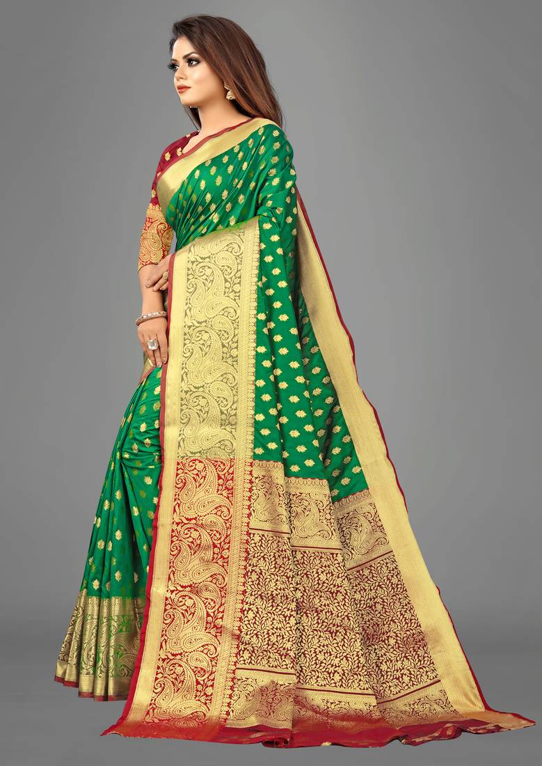 Green woven banarasi saree with blouse