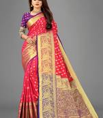 Peach woven banarasi saree with blouse