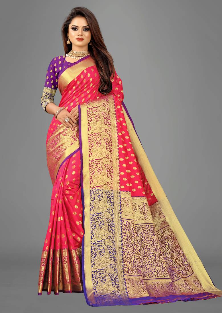 Peach woven banarasi saree with blouse
