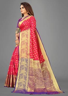 Peach woven banarasi saree with blouse 2