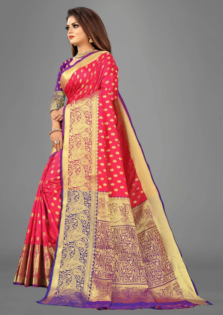 Peach woven banarasi saree with blouse