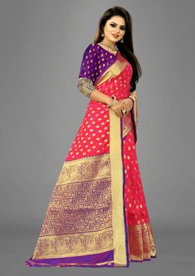 Peach woven banarasi saree with blouse 3