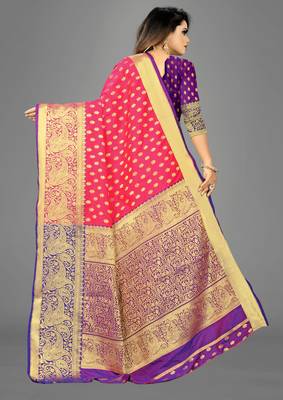 Peach woven banarasi saree with blouse 5