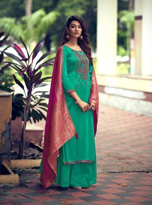 Green embroidered silk salwar 1