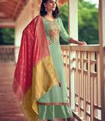 Light-parrot-green embroidered silk salwar