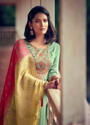 Light-parrot-green embroidered silk salwar 2