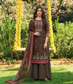 Brown embroidered cotton salwar