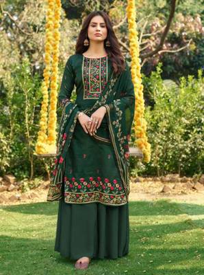 Green embroidered cotton stitched salwar 1