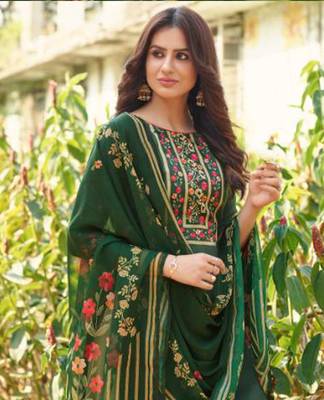 Green embroidered cotton stitched salwar 2