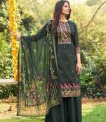 Dark-green embroidered cotton salwar