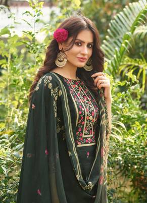 Dark-green embroidered cotton salwar 2