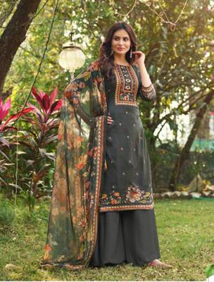 Dark-grey embroidered cotton salwar 1