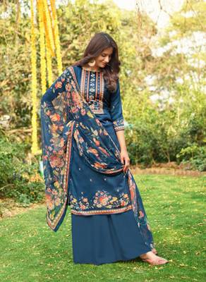 Blue embroidered cotton salwar 1
