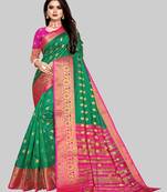 Vatudi Fashion Woven Banarasi Mastani Cotton Silk Green Color Saree for women 