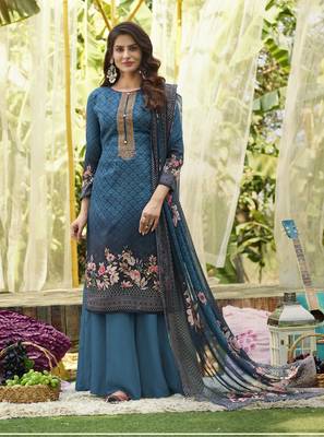 Blue embroidered cotton salwar 1