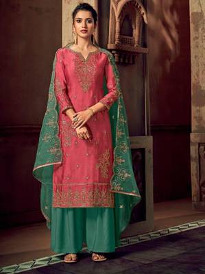 Dark-peach embroidered silk salwar 1
