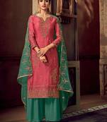 Dark-peach embroidered silk salwar