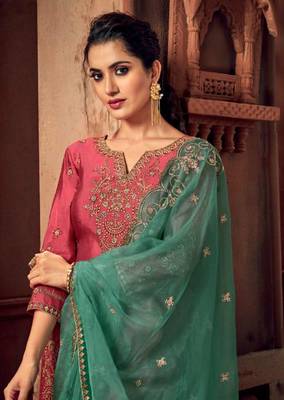 Dark-peach embroidered silk salwar 2