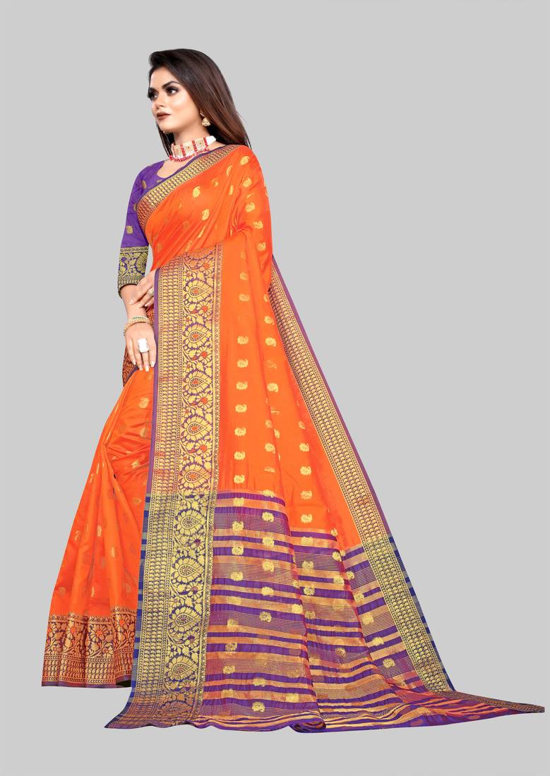orange woven banarasi saree with blouse