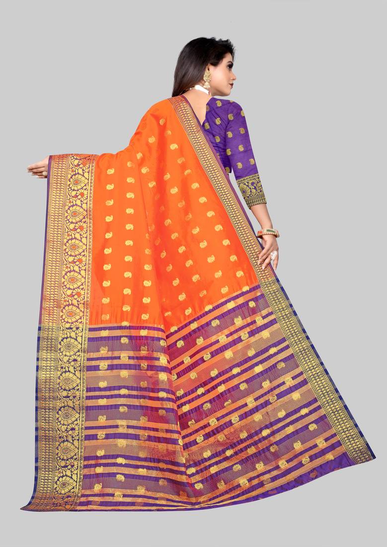 orange woven banarasi saree with blouse