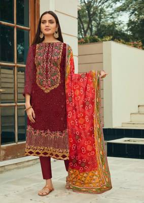Red embroidered pure net salwar 1