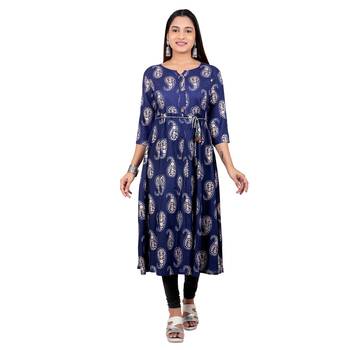 Navy-blue printed cotton kurtas-and-kurtis 1