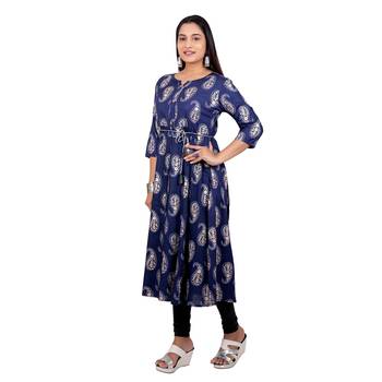 Navy-blue printed cotton kurtas-and-kurtis 3