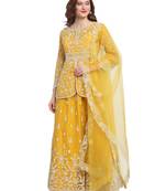 Yellow embroidered net salwar