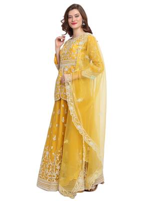 Yellow embroidered net salwar 2