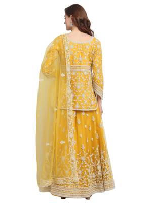 Yellow embroidered net salwar 3