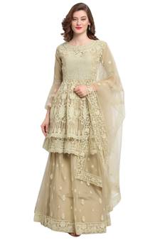 Beige embroidered net salwar